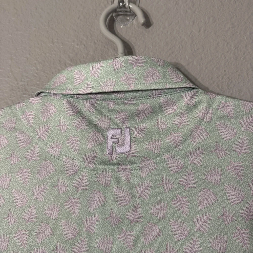 Footjoy FJ‎ Men's M Lisle Shadow Palm Print Green Golf Performance Polo Shirt